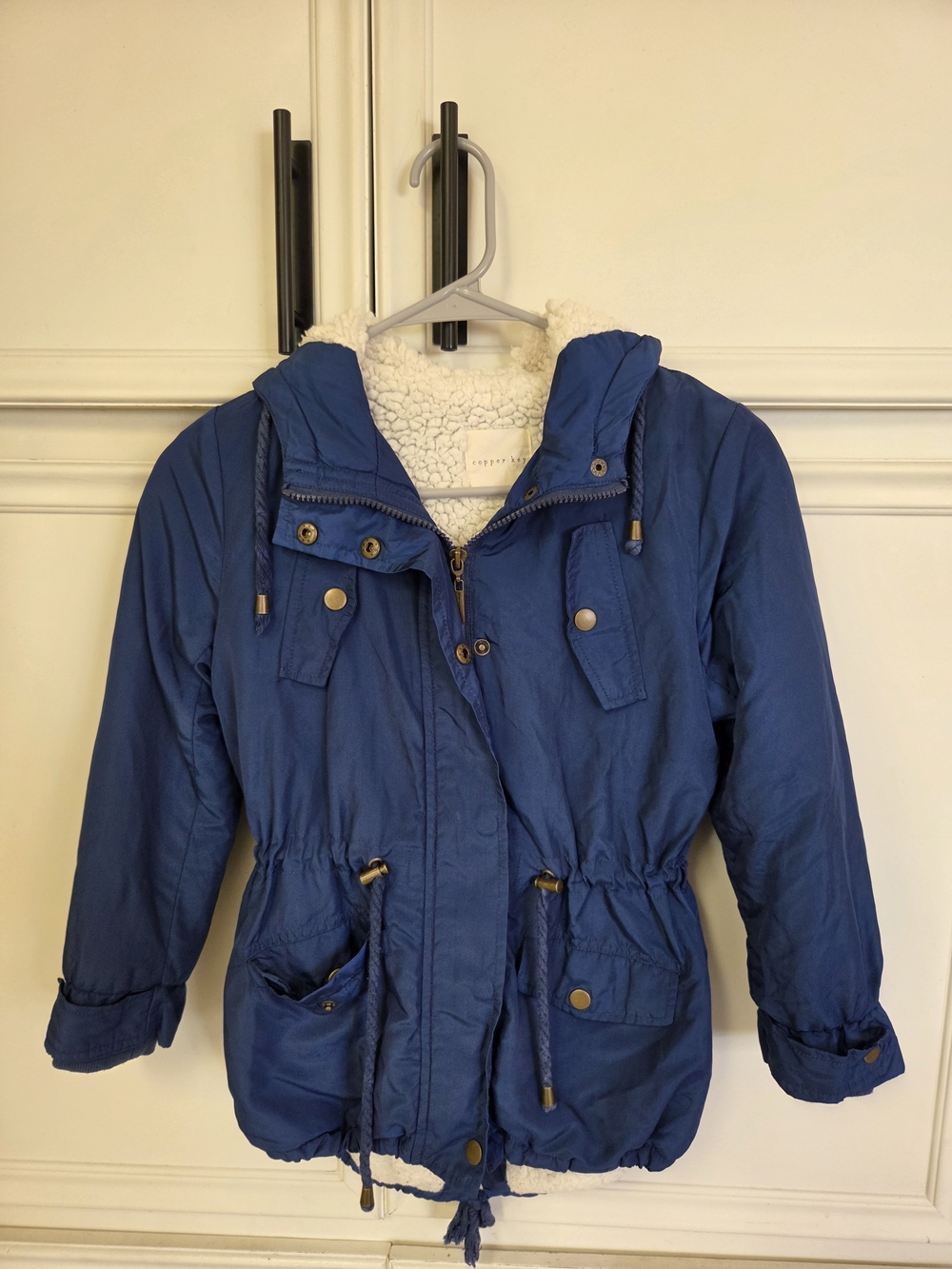 Copper Key Girls Blue Hooded Puffer Jacket with Sherpa Lining
